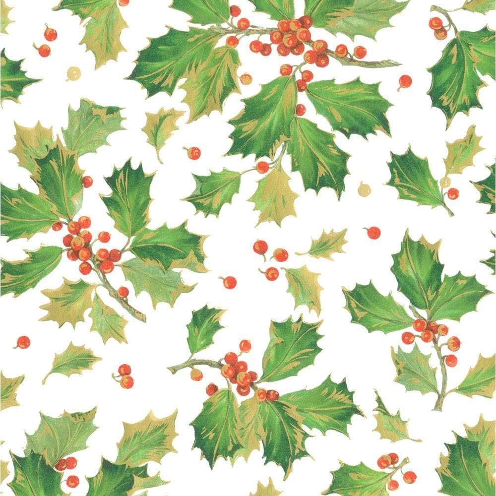 Caspari Gilded Holly 30 in. x 8 ft. Wrapping Paper in White, 2 Rolls Included