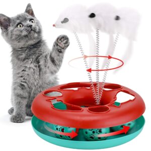 cat toys, cat toys for indoor cats,interactive kitten toys roller tracks with catnip spring pet toy with exercise balls teaser mouse (red)