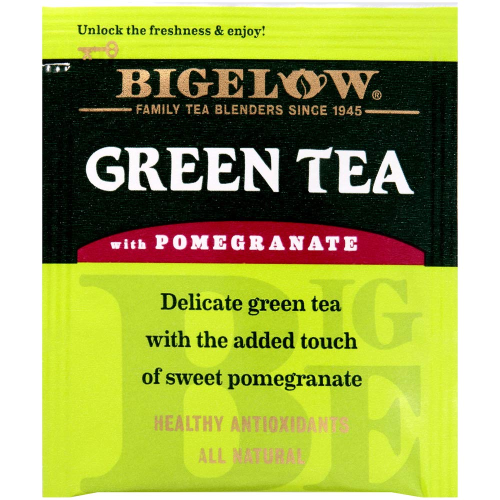 Bigelow Green Tea with Pomegranate 28-Count Boxes (Pack of 6) Premium Green Tea with Pomegranate Rosehips Hibiscus Antioxidant-Rich All Natural Medium-Caffeine Tea in Foil-Wrapped Bags