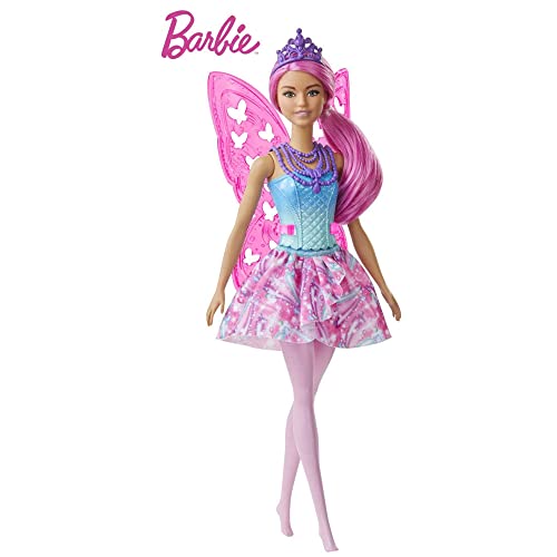 Barbie Dreamtopia Fairy Doll, 12-Inch, with Pink and Blue Jewel Theme, Pink Hair and Wings, Gift for 3 to 7 Year Olds, multi