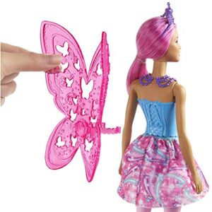 Barbie Dreamtopia Fairy Doll, 12-Inch, with Pink and Blue Jewel Theme, Pink Hair and Wings, Gift for 3 to 7 Year Olds, multi