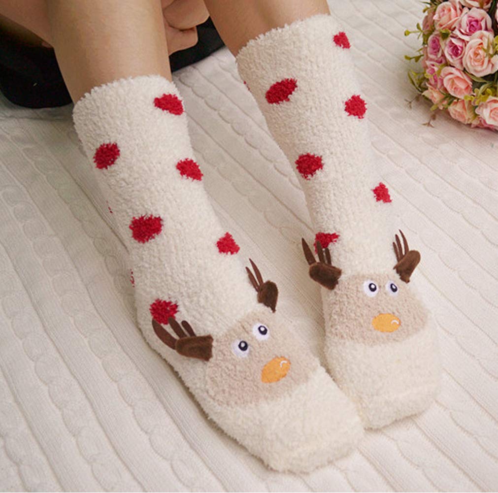 Loritta 5 Pairs Womens Fuzzy Socks Winter Warm Cozy Fluffy Super Soft Slipper Socks,D3-Christmas Animals