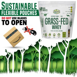 AGN Roots Grass Fed Whey Protein Powder Isolate - Unflavored - Unsweetened - Certified Entire Life On Pasture - A Greener World - ASPCA Registered Brand List - Informed-Sport - 3lbs