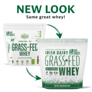 AGN Roots Grass Fed Whey Protein Powder Isolate - Unflavored - Unsweetened - Certified Entire Life On Pasture - A Greener World - ASPCA Registered Brand List - Informed-Sport - 3lbs