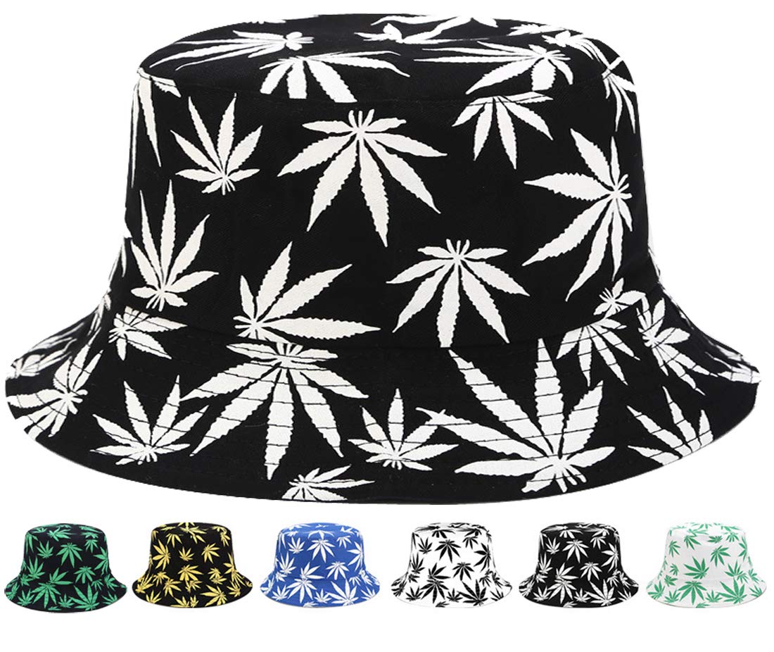 INOGIH Reversible Bucket-Hat Marijuana-Cannabis Weed Foldble Fisherman Hat Packable