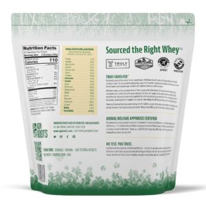 AGN Roots Grass Fed Whey Protein Powder Isolate - Unflavored - Unsweetened - Certified Entire Life On Pasture - A Greener World - ASPCA Registered Brand List - Informed-Sport - 3lbs