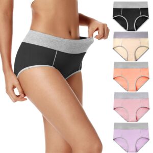 POKARLA Womens Cotton Underwear High Waist Full Coverage Briefs Soft Breathable Postpartum Panties Stretch Underpants Regular & Plus Size