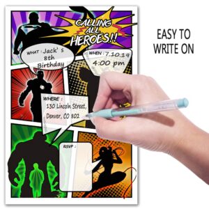 ukebobo 30 Superhero Birthday Party Invitations with Envelopes - Double Sided- Comic Book Style Superhero Party Invites - Superhero Party Supplies