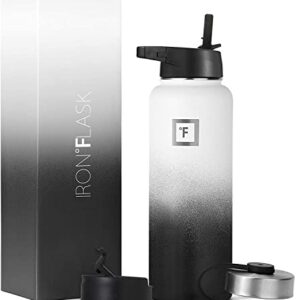 IRON °FLASK Sports Water Bottle - Wide Mouth with 3 Straw Lids - Stainless Steel Gym & Outdoor Bottles for Men, Women & Kids - Double Walled, Insulated Thermos, Metal Canteen - Day & Night, 40 Oz