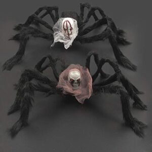 BXT Halloween Outdoor Decorations Large Fairy Spider with Skull Head,19.8x15.8 Inch, Fake Hairy Spider Scary Creepy Props for Indoor and Outdoor Decors,Halloween Party Favor