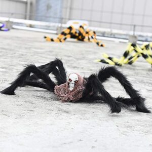 BXT Halloween Outdoor Decorations Large Fairy Spider with Skull Head,19.8x15.8 Inch, Fake Hairy Spider Scary Creepy Props for Indoor and Outdoor Decors,Halloween Party Favor