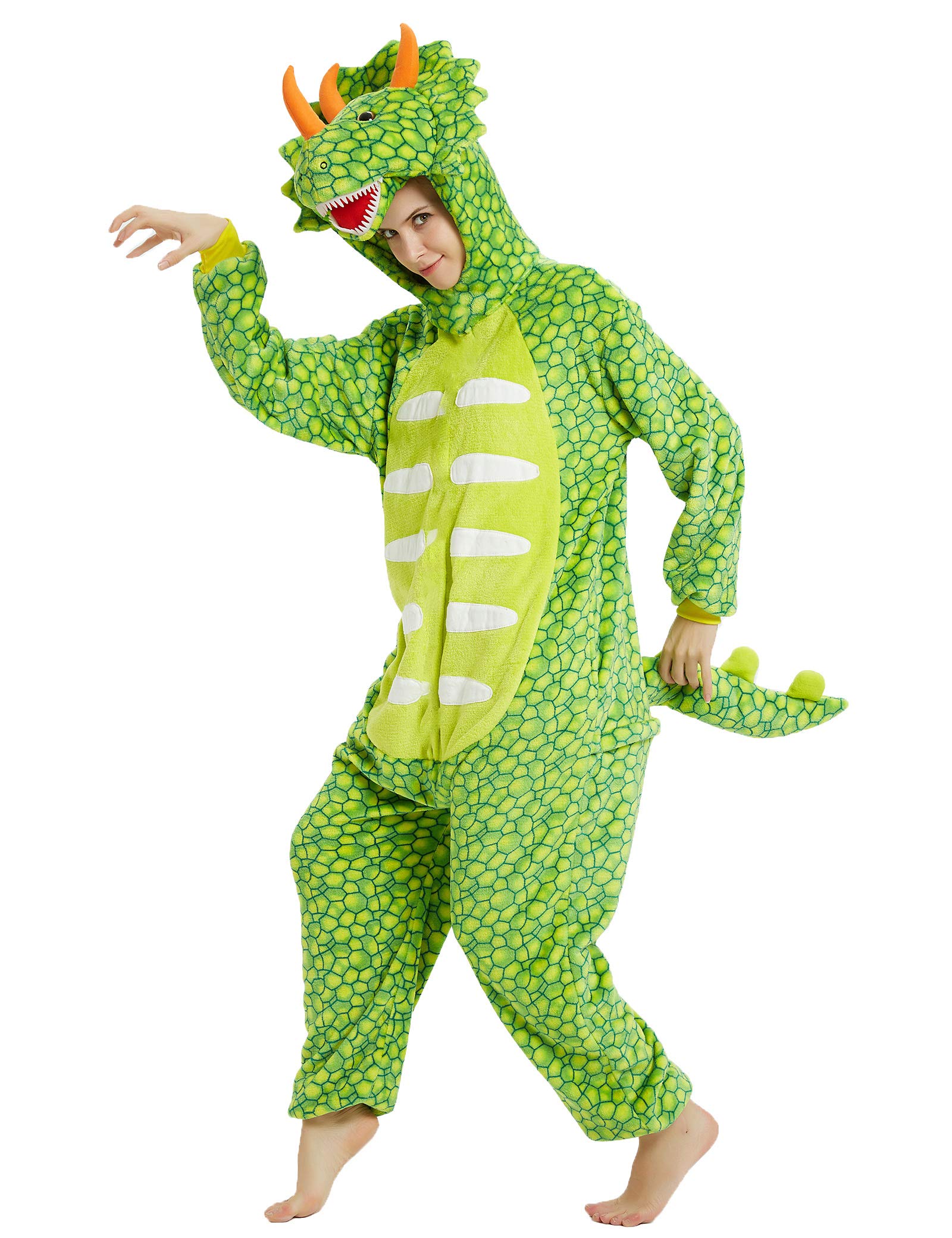 CASABACO Dinosaur Costume Onesie Adult Women Novelty Onepiece Pajamas, Light Green, L