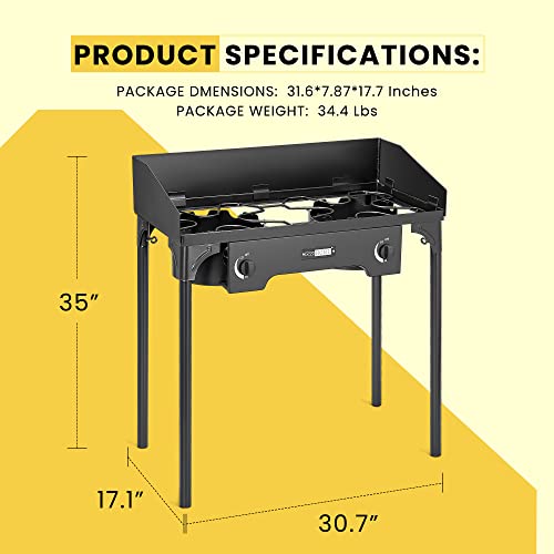 VIVOHOME Double Burner Stove 150,000 BTU/hr, Heavy Duty Outdoor Dual Propane with Windscreen and Detachable Legs Stand for Camping Cookout