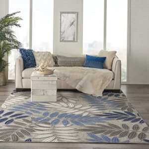 Nourison Aloha Indoor/Outdoor Grey/Blue 6' x 9' Area Rug, Easy Cleaning, Non Shedding, Bed Room, Living Room, Dining Room, Backyard, Deck, Patio (6x9)