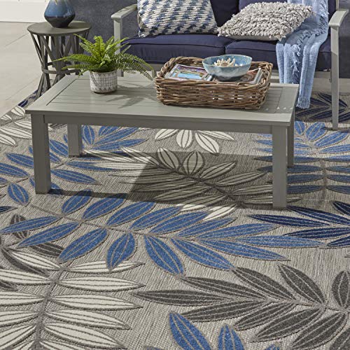 Nourison Aloha Indoor/Outdoor Grey/Blue 6' x 9' Area Rug, Easy Cleaning, Non Shedding, Bed Room, Living Room, Dining Room, Backyard, Deck, Patio (6x9)