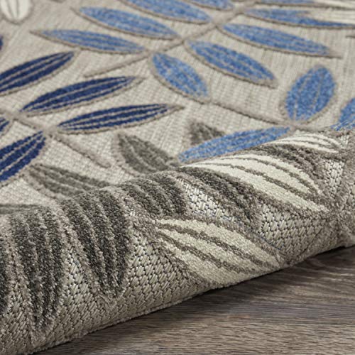 Nourison Aloha Indoor/Outdoor Grey/Blue 6' x 9' Area Rug, Easy Cleaning, Non Shedding, Bed Room, Living Room, Dining Room, Backyard, Deck, Patio (6x9)