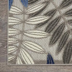 Nourison Aloha Indoor/Outdoor Grey/Blue 6' x 9' Area Rug, Easy Cleaning, Non Shedding, Bed Room, Living Room, Dining Room, Backyard, Deck, Patio (6x9)