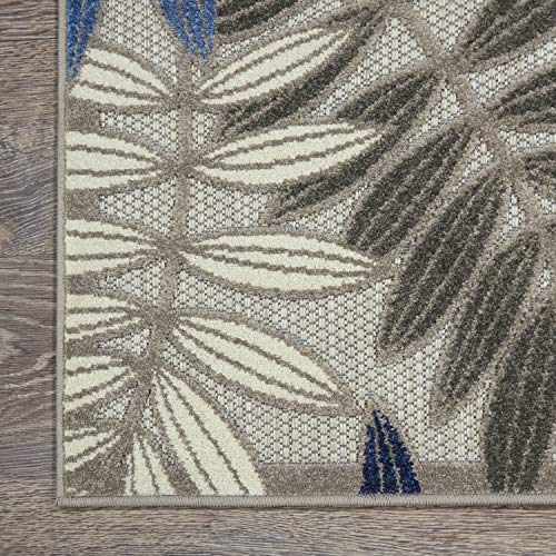 Nourison Aloha Indoor/Outdoor Grey/Blue 6' x 9' Area Rug, Easy Cleaning, Non Shedding, Bed Room, Living Room, Dining Room, Backyard, Deck, Patio (6x9)