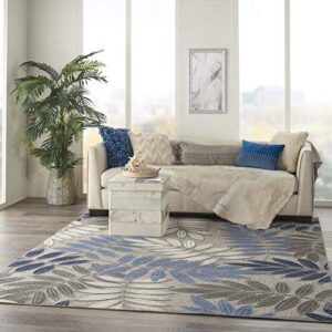 Nourison Aloha Indoor/Outdoor Grey/Blue 6' x 9' Area Rug, Easy Cleaning, Non Shedding, Bed Room, Living Room, Dining Room, Backyard, Deck, Patio (6x9)