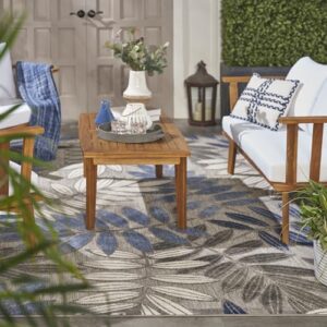 Nourison Aloha Indoor/Outdoor Grey/Blue 6' x 9' Area Rug, Easy Cleaning, Non Shedding, Bed Room, Living Room, Dining Room, Backyard, Deck, Patio (6x9)