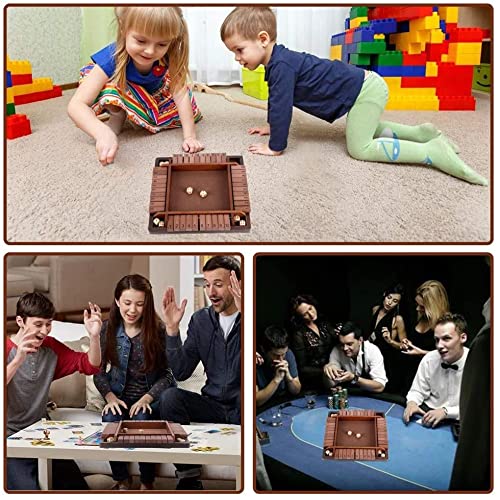 TUAHOO 4-Player Shut The Box Dice Game Wooden Board Dice Game with Number Flip, Classics Tabletop Board Game for Kids Adults Family Party Classroom Home or Pub Bar, 12 inch