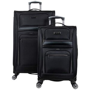 Kenneth Cole REACTION Rugged Roamer Lightweight Softside Expandable 8-Wheel Spinner Luggage, Black, 2-Piece (20” Carry-On/28” Check Size)