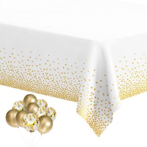 HOMIX Plastic Tablecloths for Rectangle Tables, 6 Pack Disposable Party Table Cloths, Gold Dot Confetti Table Covers with 30 Balloons for Birthday Parties Wedding Anniversary Baby Shower, 54" x 108"