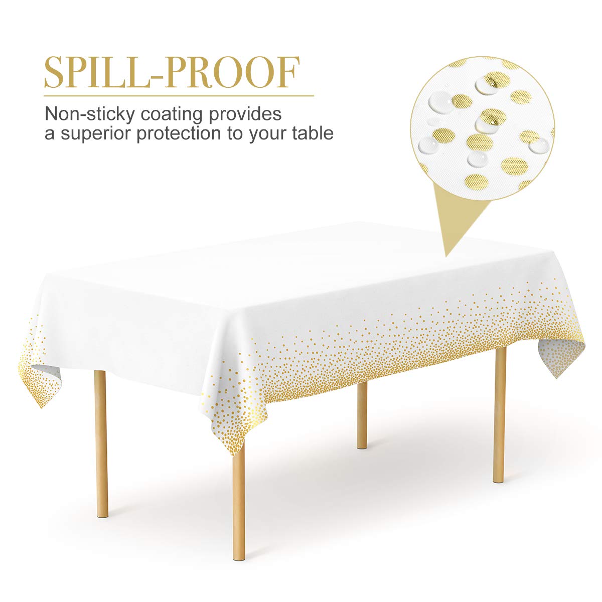 HOMIX Plastic Tablecloths for Rectangle Tables, 6 Pack Disposable Party Table Cloths, Gold Dot Confetti Table Covers with 30 Balloons for Birthday Parties Wedding Anniversary Baby Shower, 54" x 108"