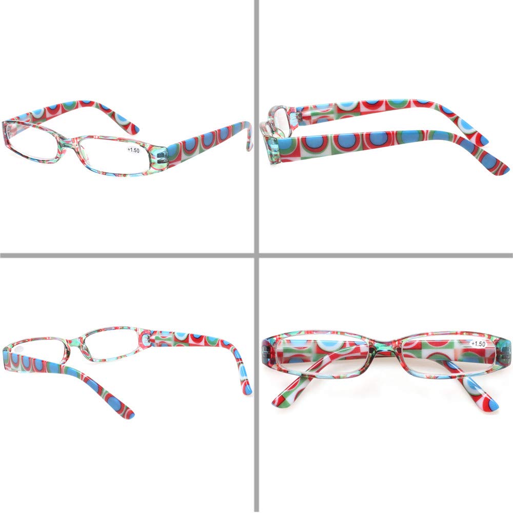 Kerecsen Reading Glasses 5 Pairs Ladies Fashion Spring Hinge Readers for Women (5 Mix Color, 1.5)