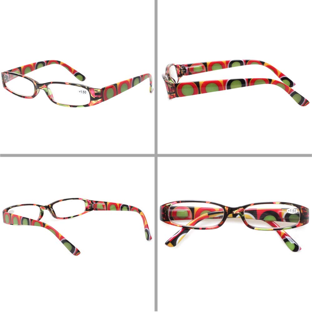 Kerecsen Reading Glasses 5 Pairs Ladies Fashion Spring Hinge Readers for Women (5 Mix Color, 1.5)