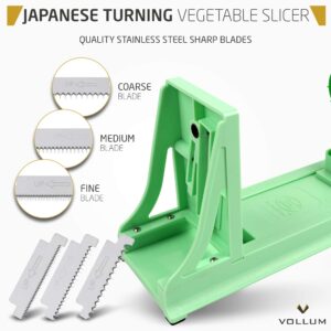 Vollum Japanese Turning Vegetable Spiralizer, Veggie Spiralizer For Fresh Zucchini, Squash, Butternut Squash with 1 Straight-Edged Blade and 3 Serrated Blades