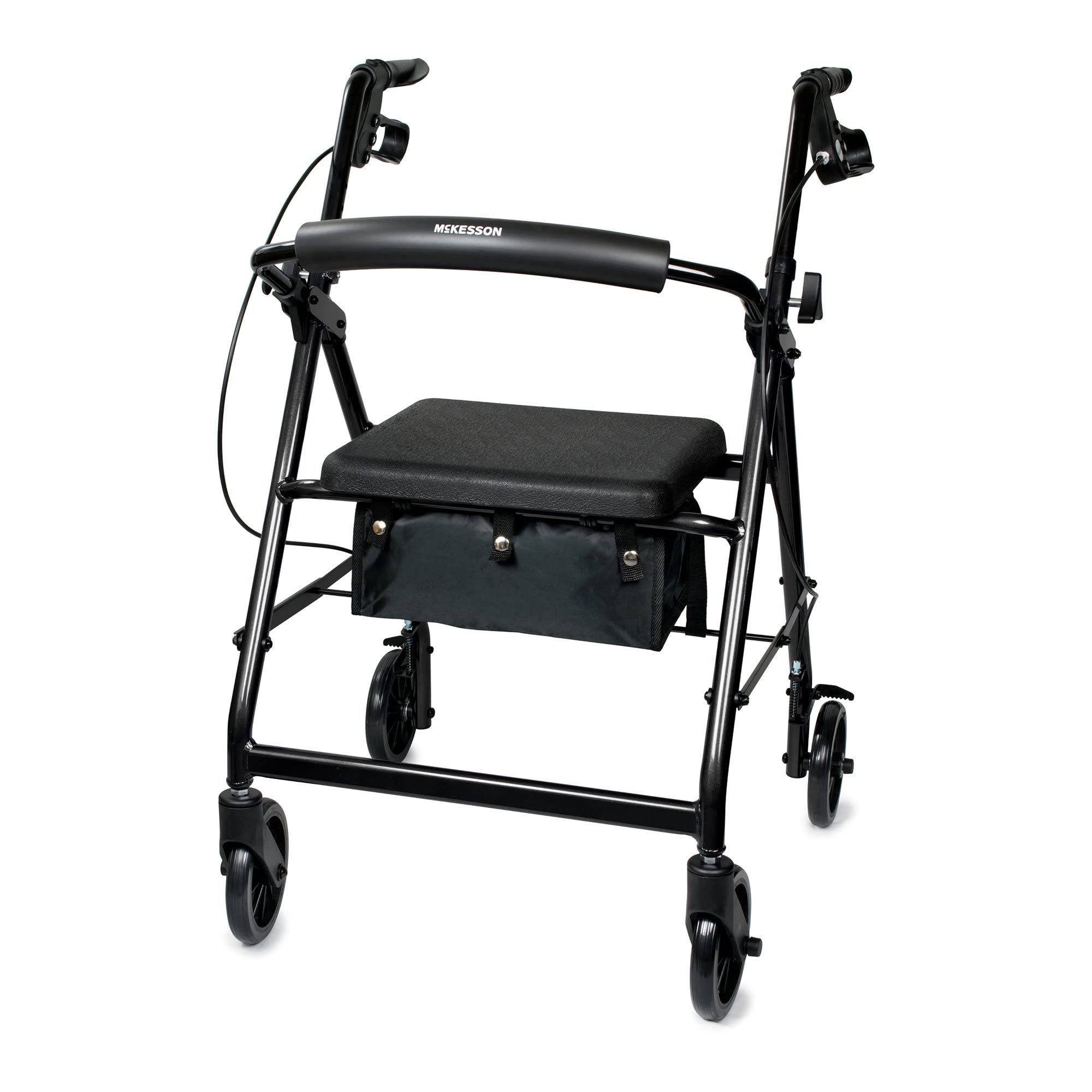 McKesson Rollator Walker with Seat and Wheels, Lightweight, Aluminum, 300 lbs Weight Capacity, Black, 1 Count