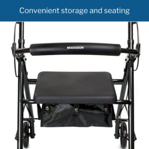 McKesson Rollator Walker with Seat and Wheels, Lightweight, Aluminum, 300 lbs Weight Capacity, Black, 1 Count