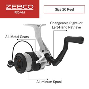 Zebco Roam Spinning Reel and Fishing Rod Combo, 6-Foot 6-Inch 2-Piece Fiberglass Fishing Pole, Split ComfortGrip Rod Handle, Soft-Touch Handle Knob, Size 30 Reel, Aluminum Spool, Orange