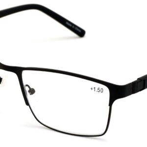 V.W.E. Men Premium Rectangle Metal with Plastic Temple Extra Large Reader - 152mm Wide Frame Reading Glasses (Black, 1.50)