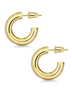 wowshow chunky gold hoop earrings, small gold hoop earrings for women 14k real gold plated 20mm thick open hoops lightweight