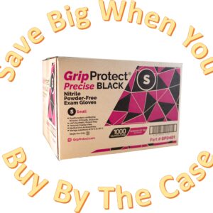 GripProtect® Precise Black Nitrile Exam Gloves | 4 Mil | Chemo-Rated | Food, Home, Hospital, Law Enforcement, Tattoo | (Small, 100)