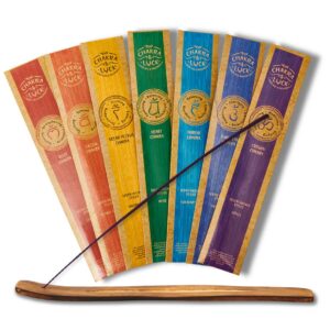 Chakra & Luck Ultra Premium Natural Incense Sticks. 7 Chakras, 49 Piece Variety Gift Pack in Lotus, Jasmine, Eucalyptus, Rose, Lavender, Ylang - Ylang and Cedar Scents with a Free Wood Stick Holder