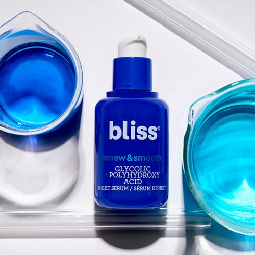 Bliss Renew & Smooth Night Face Serum- AHA Glycolic + Polyhydroxy Acid - Exfoliating, Brightens Resurfacing Dull Dry Skin, For Hydrating Radiant Glowing Skin - Vegan & Dermatologist Tested - 1 Floz