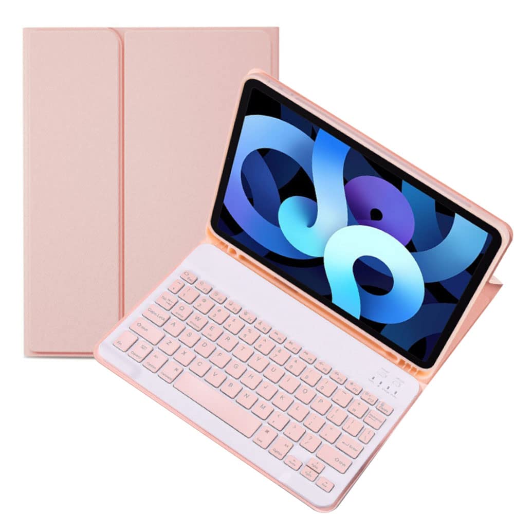 Casefromme for iPad 9th Gen(2021)/7th 8th Generation 10.2-inch Keyboard Leather Case,Wireless Bluetooth Removable Keyboard with Slim Folio Cover for iPad 10.2"(Rose Gold)