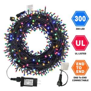 MZD8391 105FT 300LEDs Christmas Lights Outdoor Indoor String Lights 8 Modes Memory Function for Christmas Tree Party Decoration, 100% UL Listed (4 Sets CONNECTABLE) Multi-Color