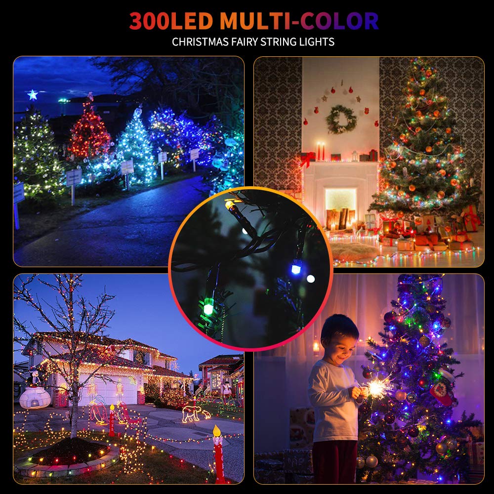 MZD8391 105FT 300LEDs Christmas Lights Outdoor Indoor String Lights 8 Modes Memory Function for Christmas Tree Party Decoration, 100% UL Listed (4 Sets CONNECTABLE) Multi-Color