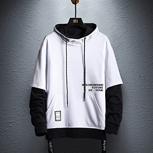 GURUNVANI Contrast Color Pullover Hoodie Mens Patchwork Hoodies Men White