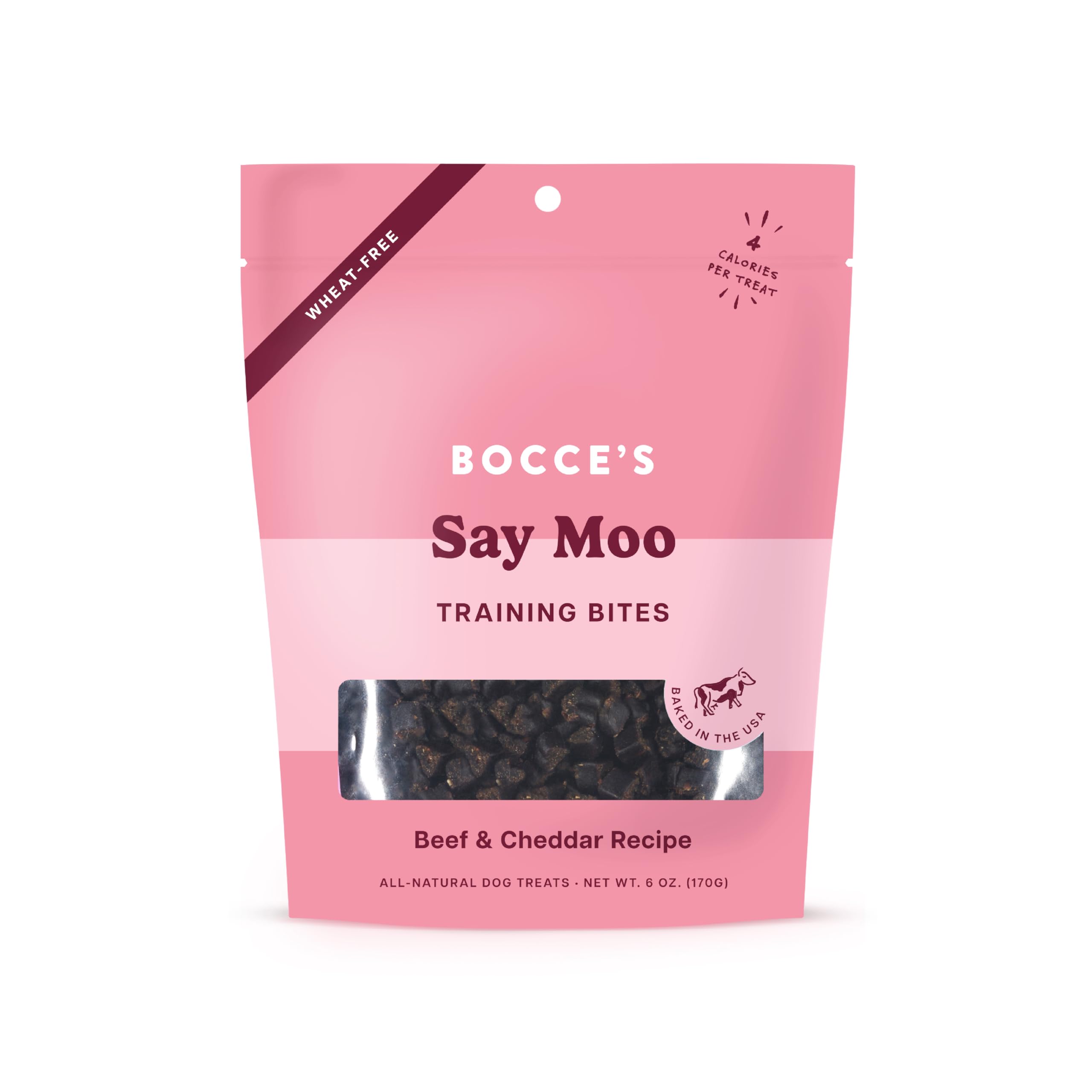 Bocce's Bakery Say Moo Beef & Cheddar Training Treats for Dogs, Wheat-Free Dog Treats, 6 oz Bag