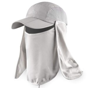 ellewin outdoor sun hat for men women upf 50+ fishing uv hat with neck flap face cover for sun protection light grey