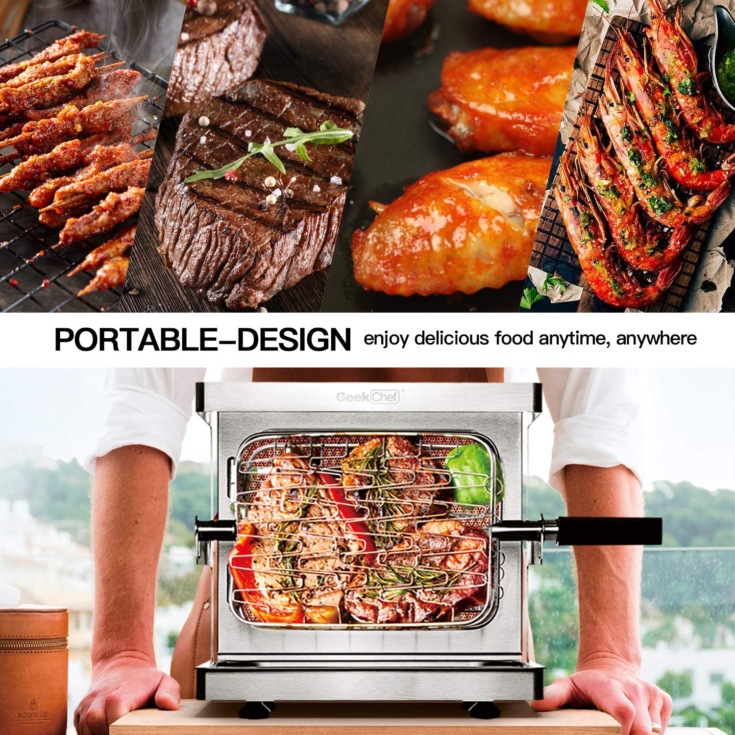 Outdoor Propane Gas Grill Geek Chef Infrared Honey Comb BBQ Non-Smoke Burner with Stainless Steel 360° Rotisserie Mesh Wave-Rack Grill Basket German Craftsmanship Design & Technology Gas Grills