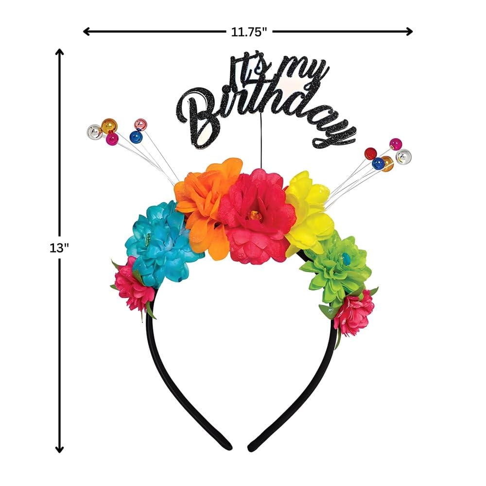 "It's My Birthday" Colorful Headband With Flowers - 11.75" x 13" (1 Pc.) - Adorable Headwear Accessory for Birthday Celebrations For Kids