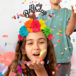 "It's My Birthday" Colorful Headband With Flowers - 11.75" x 13" (1 Pc.) - Adorable Headwear Accessory for Birthday Celebrations For Kids