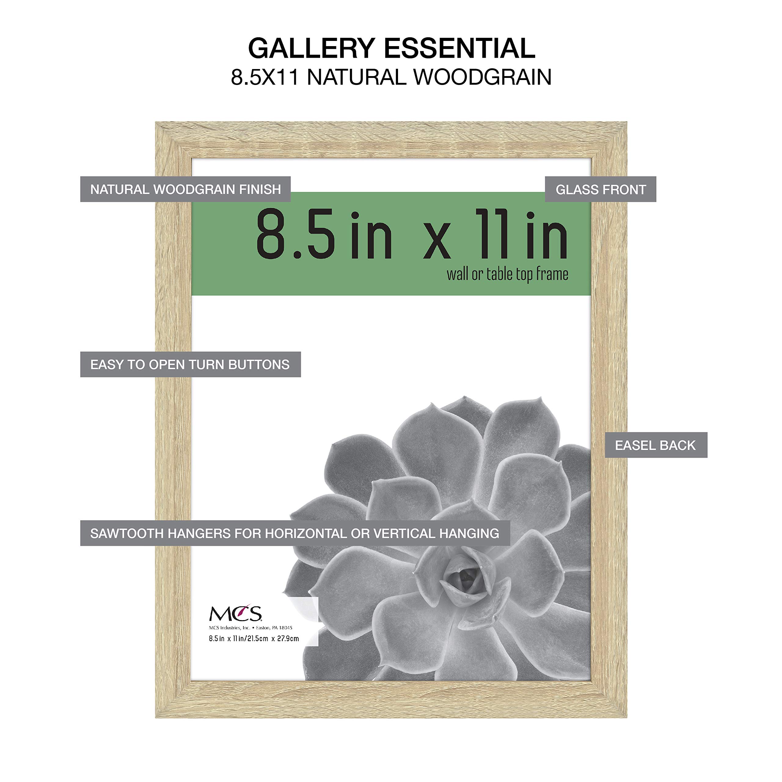 MCS Gallery Essential Certificate Document Frame Set, Gallery Wall Frames Fit 8.5 x 11 Diplomas, Documents & Certificates, Natural Woodgrain, 2-Pack