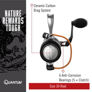 Quantum Reliance Spinning Fishing Reel, Size 30 Reel, Changeable Right- or Left-Hand Retrieve, Anti-Corrosive Bearings, Water-Tight Seal, Saltguard Protection, Silver/Black